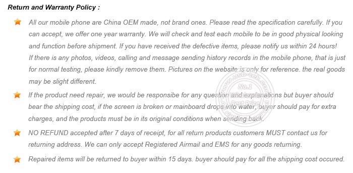 Return and Warranty Policy for cell phone