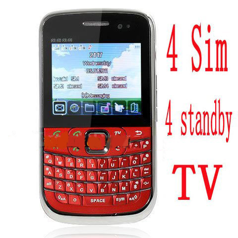 Four Sim Cards Standby TV Qwerty S3 Unlocked Mobile Phone
