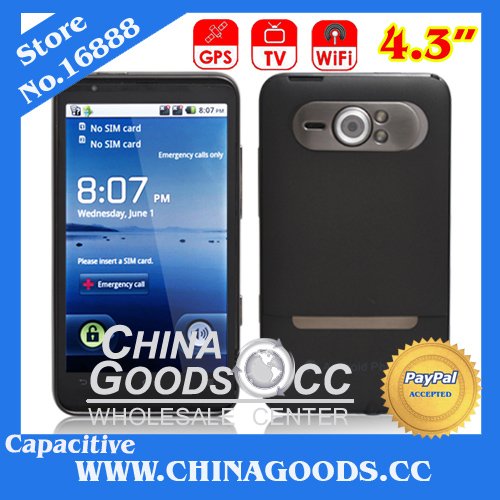 Wholesale A1000 HD2 4.3 inch capacitive screen android 2.2 mobile phone Wifi TV GPS android phone
