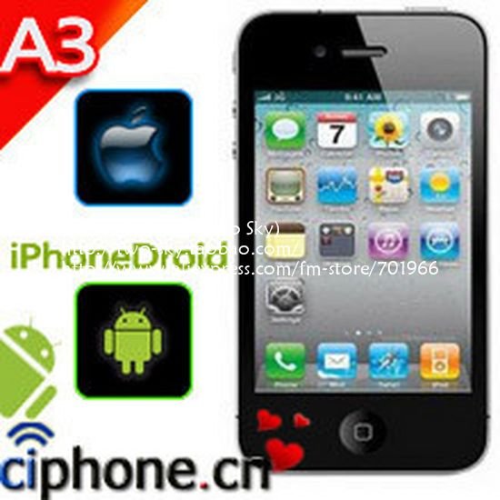 Free shipping: 1 pcs A3 HOT selling 3.5 inch Capacitive Android 2.2, Dual SIM Smart Phone GPS WIFT 4G