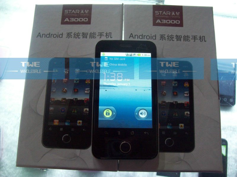 Free shipping,A3000 3.2 inchTouch Screen Android 2.2 OS unlocked Quadband Dual Sim Dual Standby WIFI,TV,GPS Mobile Phone