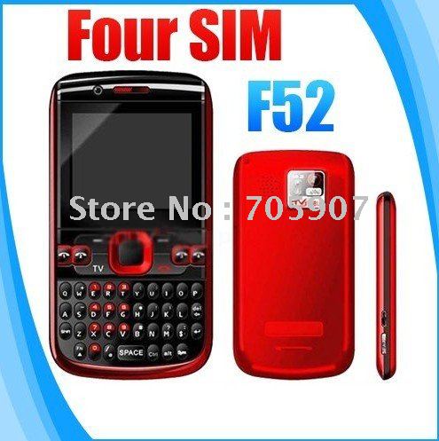 Dropship!FREE SHIIPING!unlocked GSM 4 SIM Card 4 Standby QWERTY Keyboard TV Mobile phone F52 send car charger and card reader