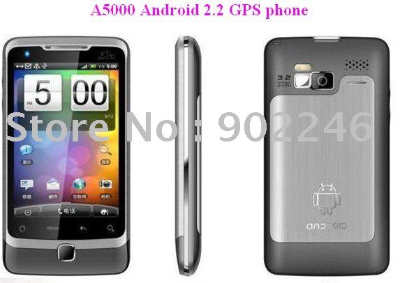 Free shipping 2011 A5000 Android phone/real GPS phone/wifi/Analog TV/ wifi/3.5" resistive touch screen/quad band dual sim