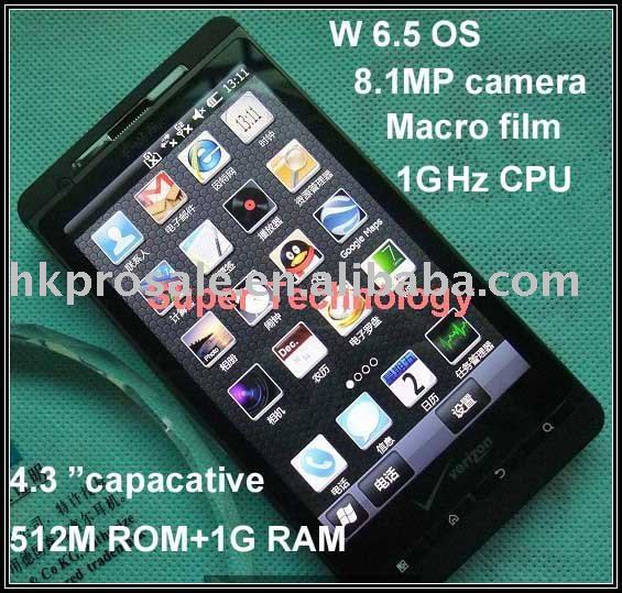HD10 PDA phone 8.1MP 4.3"touch capacitive LCD dual Sim Windows 6.5 /android 2.2 WIFI GPS function