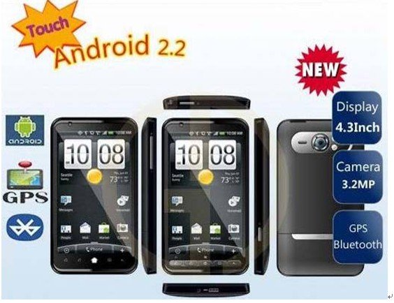 2011 large 4.3inch HD touch screen android 2.2 cellular phone A2000,free dhl shipping