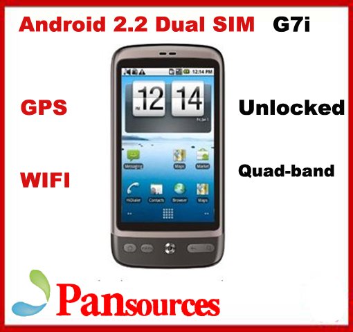 Free Shipping Dual Sim phone Android 2.2 smart phone G7i with WIFI,GPS,