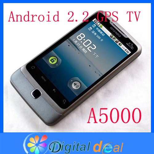 3.5'' Capacitive Android 2.2 A5000 Quad Band Dual SIM WIFI GPS TV Smart Cell Phone Unlocked