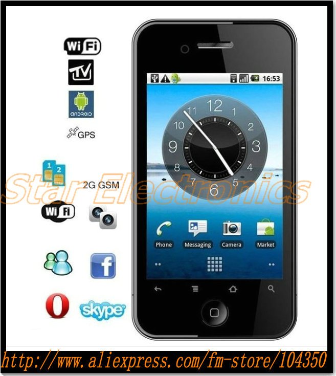 H2000 Android 2.2 OS Quad Band Dual Sim Wifi Analog TV Capacitive Touch Screen Smart Android Phone
