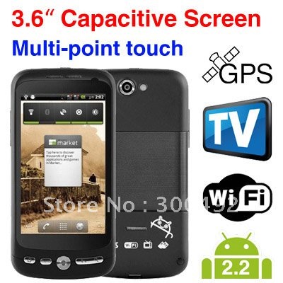 Free Shipping Android 2.2 Capacitive Screen Multi-point touch GPS TV Unlocked WiFi Mobile Phone