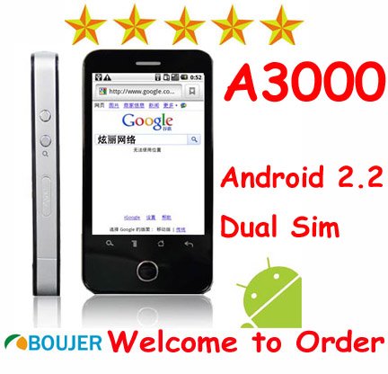 Star A3000 smart phone,Android 2.2 Dual Sim smart phone,Capacitive Touch screen optional