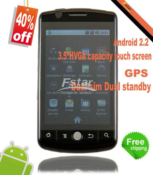 Free shipping Android 2.2 smart Mobile Phone 3.5'' HVGA Capacity touch screen GPS navigation WIFI TV JAVA H3000