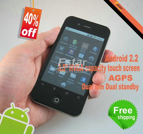 Amazing!Free shipping Android GSM Mobile Phone HVGA Capacity touch screen AGPS WIFI TV JAVA Dual Sim Dual StandbyH2000