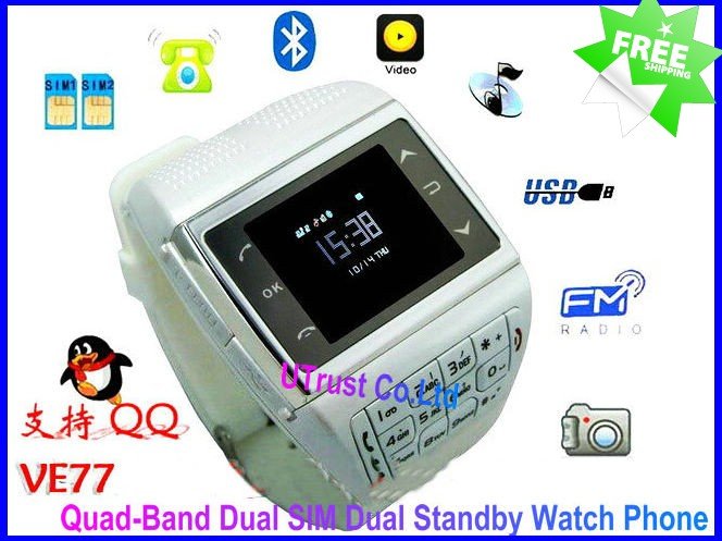 Dual Sim Standby with 1.33 Inch Flat Touch LCD Bluetooth Watch Cell Phones