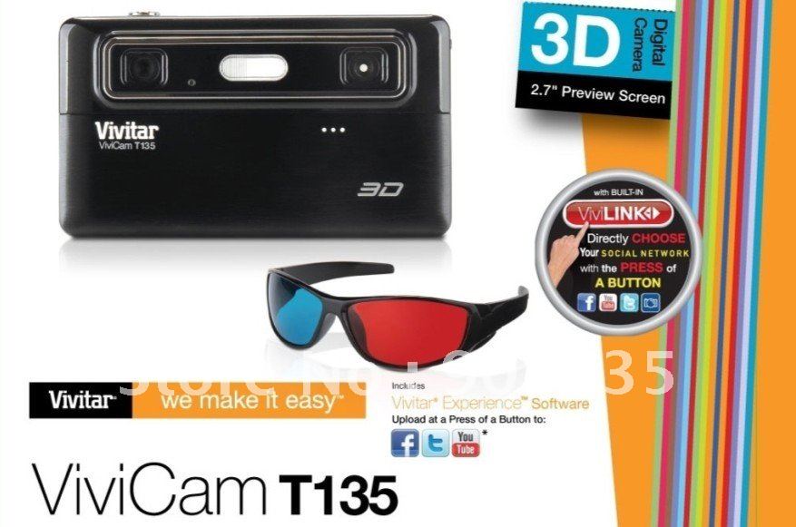 2.7" TFT 3D Glasses 5X Digital Zoom Anti-Shake Digital Cameras
