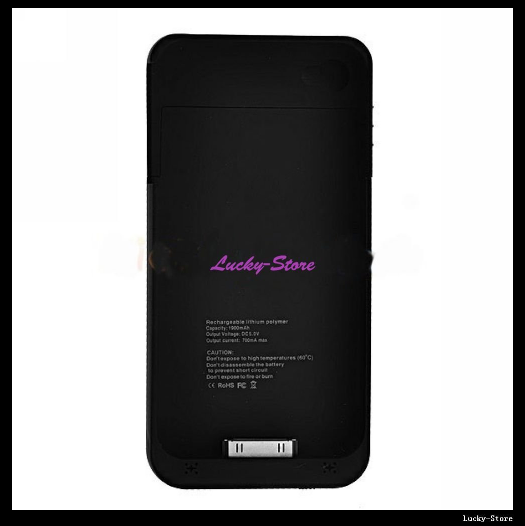 Rechargeable External Battery Backup Case for Phone 4 4G Black