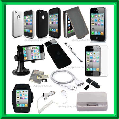 15 Items Silicon Leather Case Docking Station Car Holder Armband Screen Protector Charger Accessory Bundle For 4G