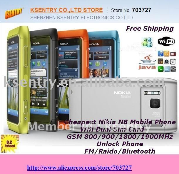Unlock Free shipping Mobile phone N8 Wifi/Dual Sim /Jave/Touch Screen
