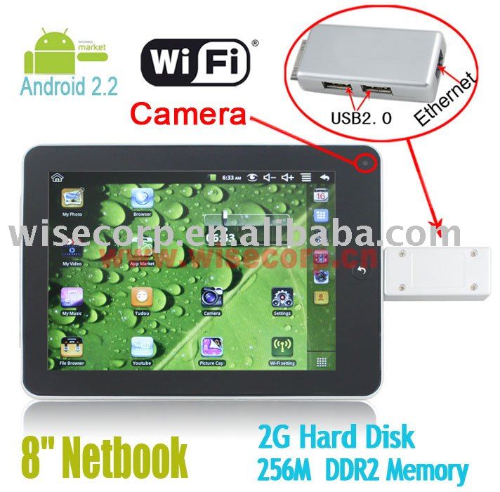 8 Inch Android 2.2 Support Flash 10.1 Wifi USB2.0 Laptops