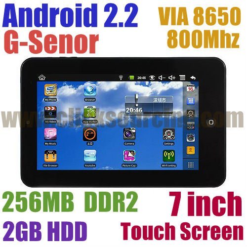 7 Inch TFT Display Touch Screen 800*480 With 0.3 Mega Pixel Camera Android 2.2 OS Tablet PC
