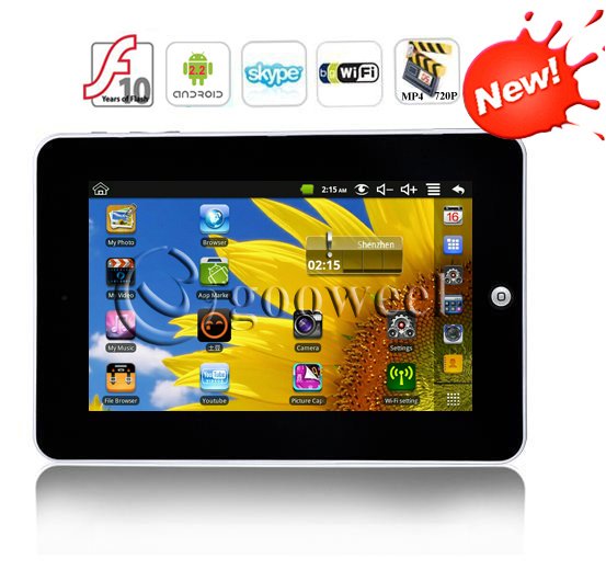 7 Inch Touch Screen Android 2.2 Support Flash 10.1 1.3MP Camera Laptops