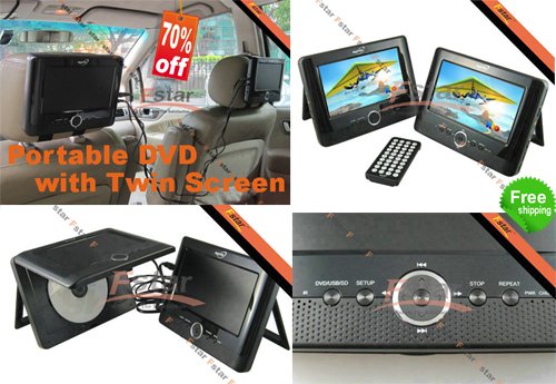 7 inch Twin Screen Black Portable Car DVD