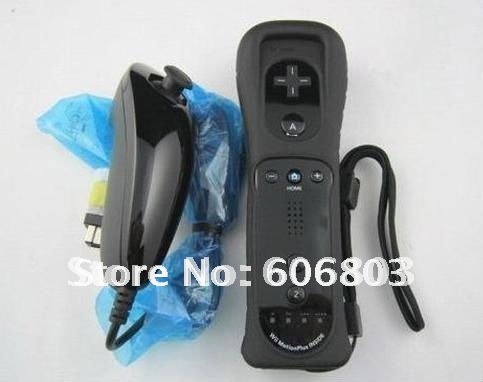 Black/ White 2in1 Remote with Motion Plus Inside Controller+ Nunchuk Controller for WII