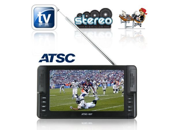Handheld 7 Inch Black TFT LCD Screen Digital TV