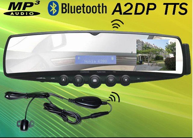 Black MP3 Easy Control Car Bluetooth Rearview Mirror