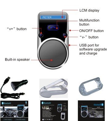 Solar Power Vioce Dial Call Waiting Redial Bluetooth Car Kit