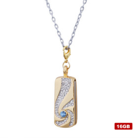 Elongated Stainless Steel Crystal USB2.0 Flash Drive Necklace (16GB)