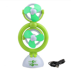 Green Portable Double Head Adjustable USB Desk Fan