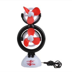 Double Head Black Portable Adjustable USB Desk Fan
