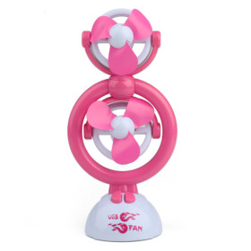 Pink Portable Double Head Adjustable USB Desk Fan