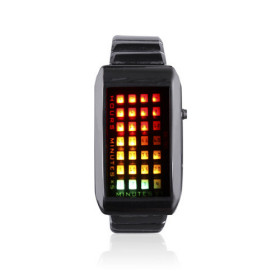 28-LED 3-Color-Light PU Leather Band Mens Fashion Wrist Watch