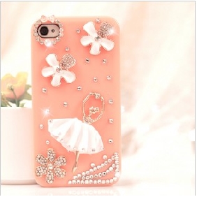 Pink Dancing Girl With Shiny Diamond Cell Phone Bags & Cases